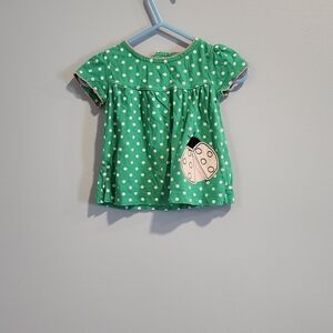 Adorable Green Polka Dot Kids Blouse with Ladybug